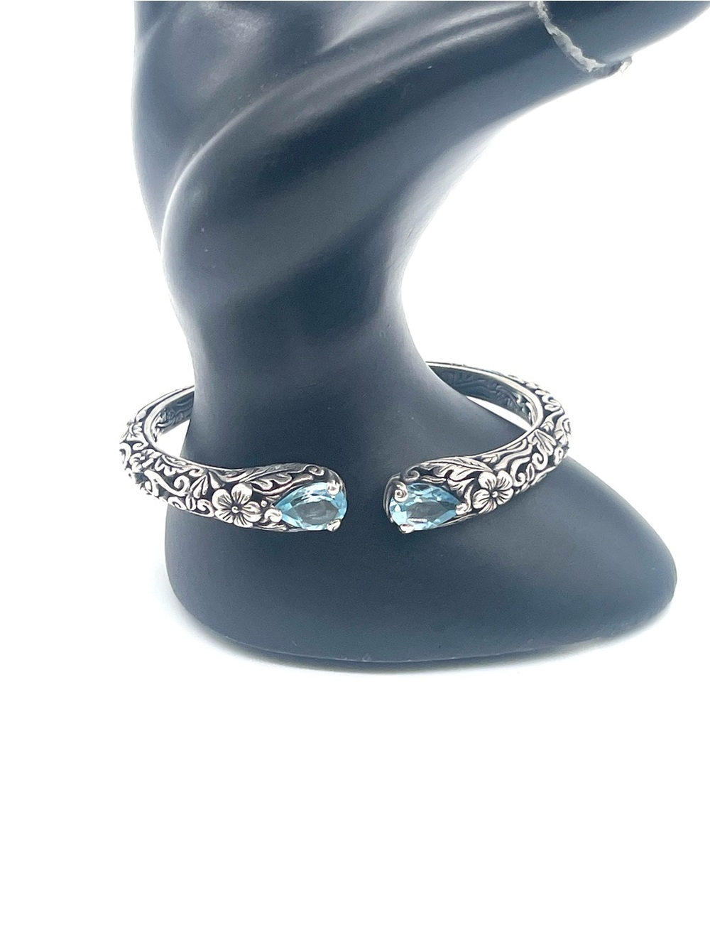 925 Sterling Silver ATI ID Serpent Cuff Bracelet Blue Topaz - Picture 5 of 6